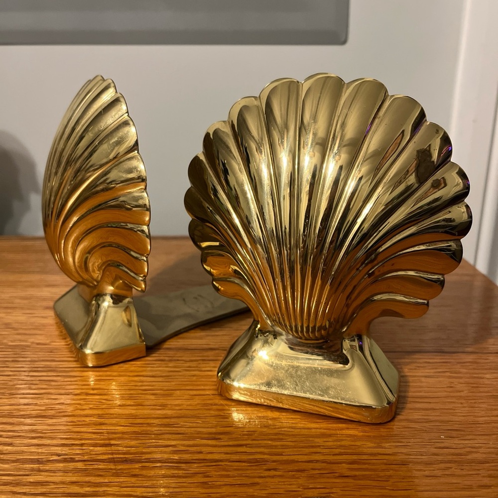 Vintage brass seashell bookends